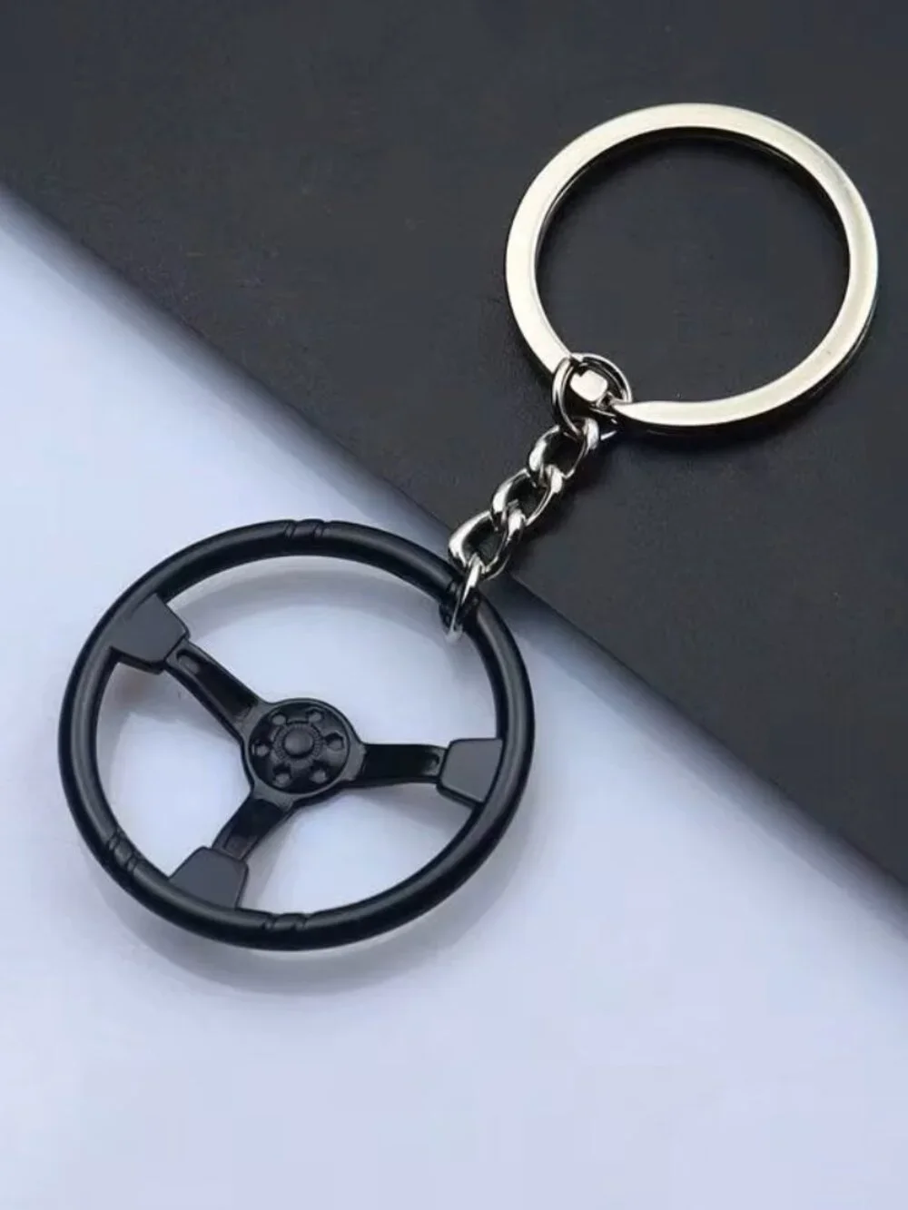 Black 3 Spoke Racing Steering Wheel Keychain Drift Car Key Ring Enthusiast Gift